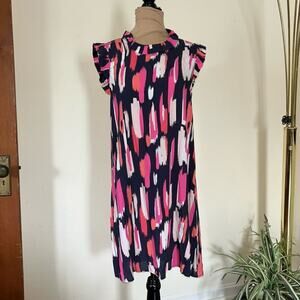 NWT Boutique Mary Square Sleeveless Summer Shift Dress Pink Navy Medium